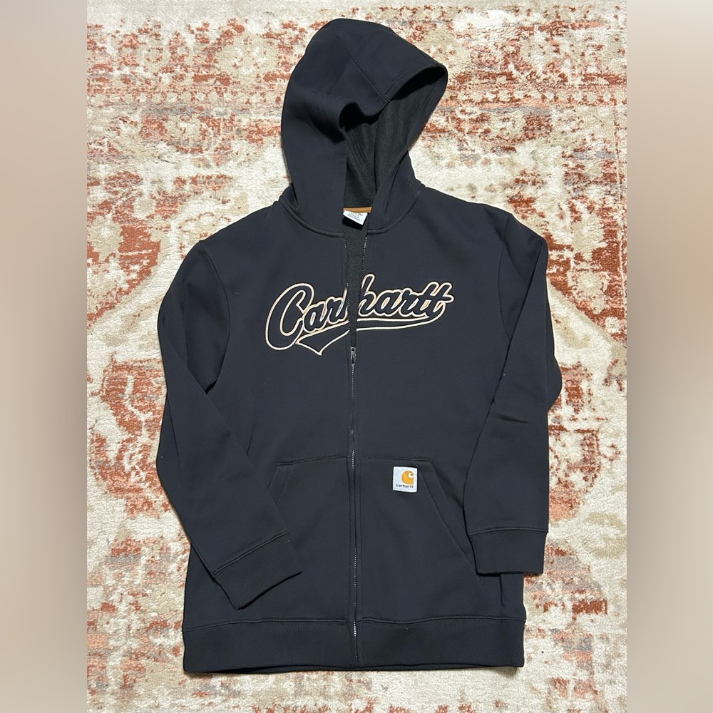 Carhartt Black and Gold Zip-Up Hoodie - Kids Large (14/16)